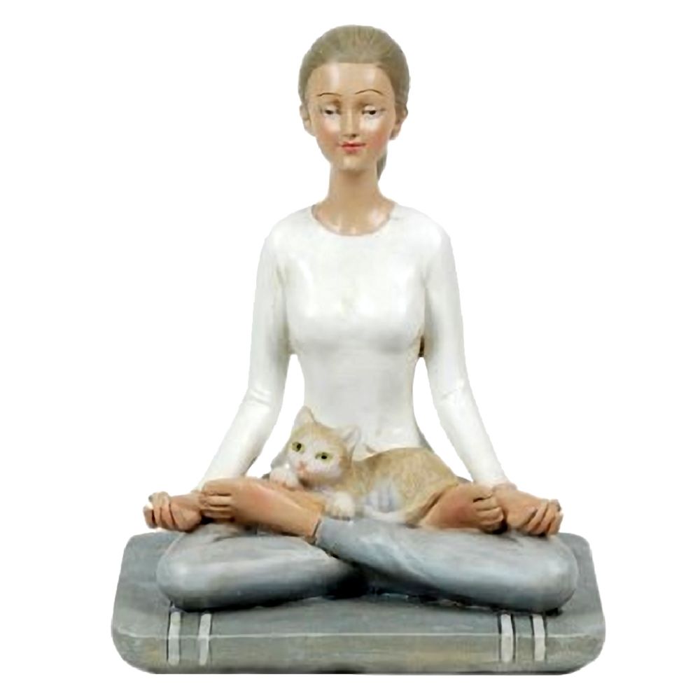 Signe - Statuette méditation Yoga chat - Petite déco d'exterieur