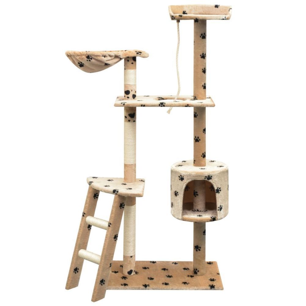Helloshop26 - Arbre à chat griffoir grattoir niche jouet animaux peluché et sisal 150 cm empreintes de pattes beige 3702102 - Arbre à chat