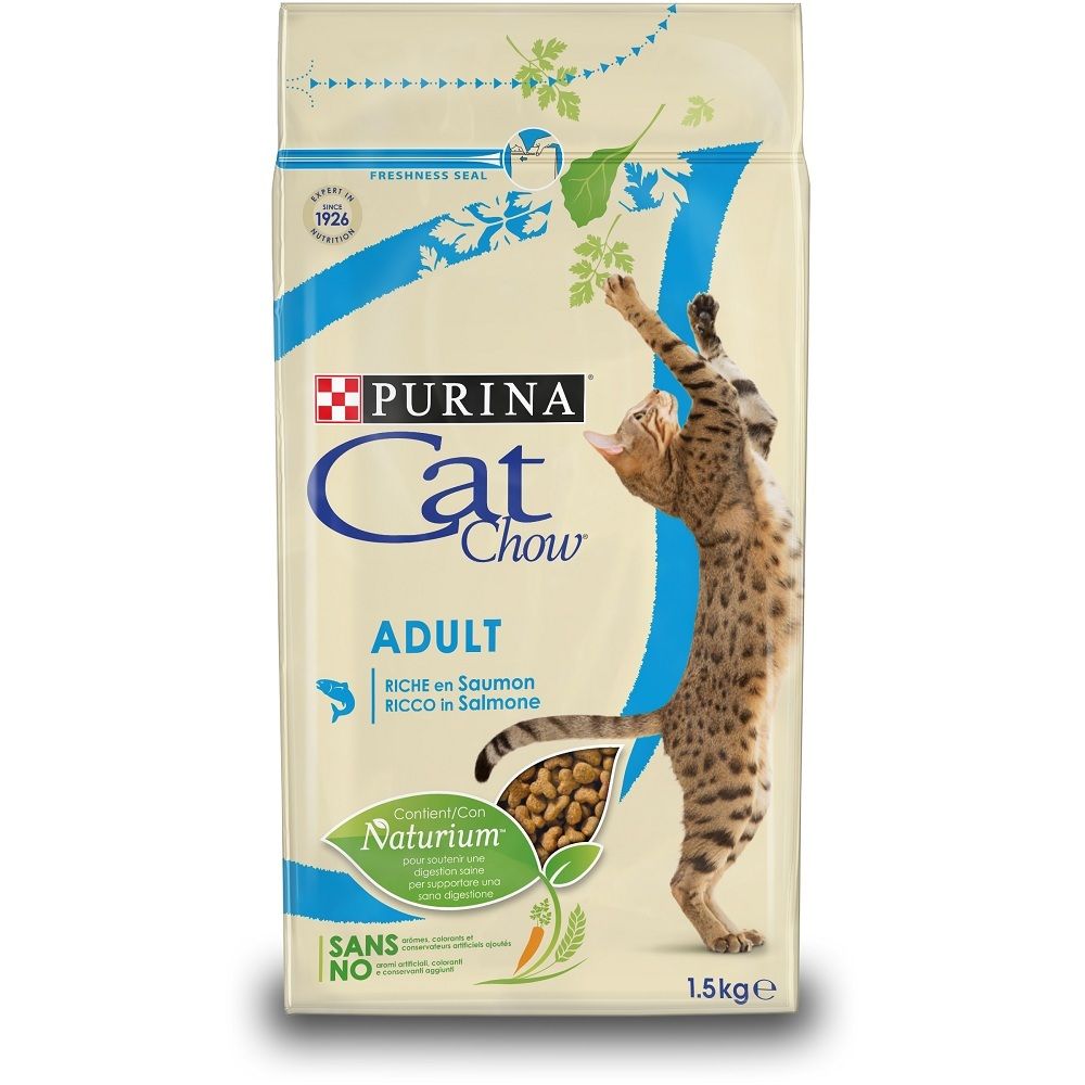 CAT CHOW - PURINA CAT CHOW Croquettes - Avec NaturiumTM - Riche en saumon - Pour chat adulte - 10 kg - Croquettes pour chat