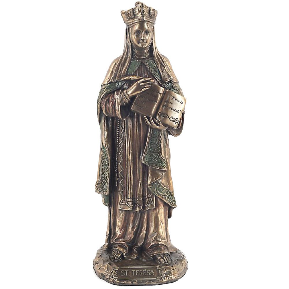 Signe - Statuette en polyrésine Sainte Thérèse de couleur bronze - Petite déco d'exterieur
