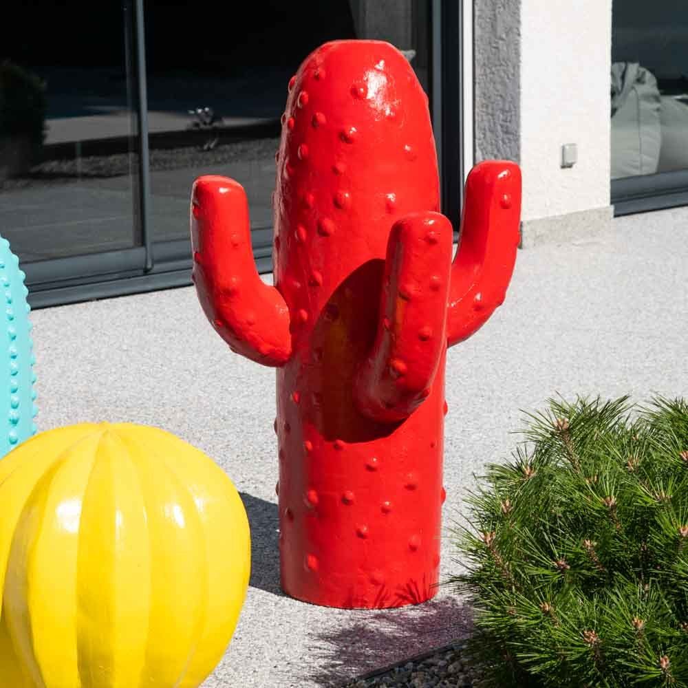 Wanda Collection - Déco jardin cactus rouge grand modèle 105cm - Petite déco d'exterieur