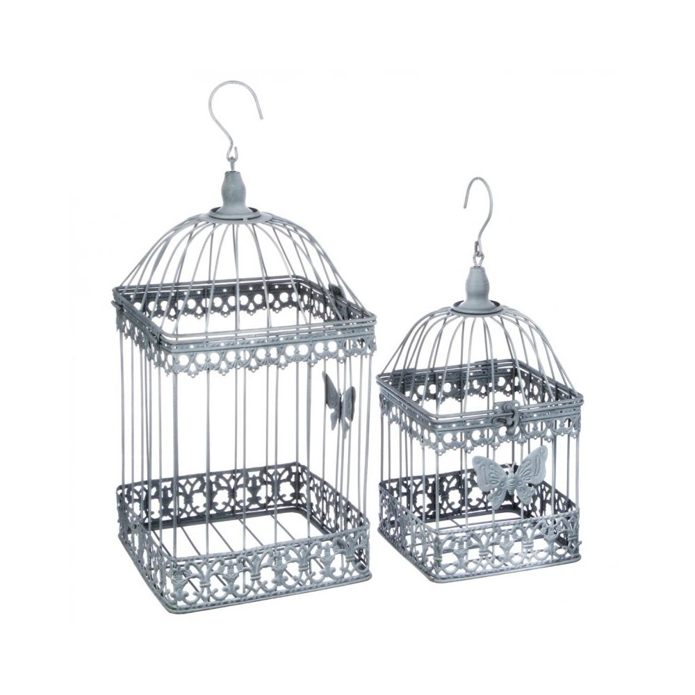 marque generique - Lot de 2 cages à oiseaux - Niena - Métal - Gris - Nichoir pour oiseaux du ciel
