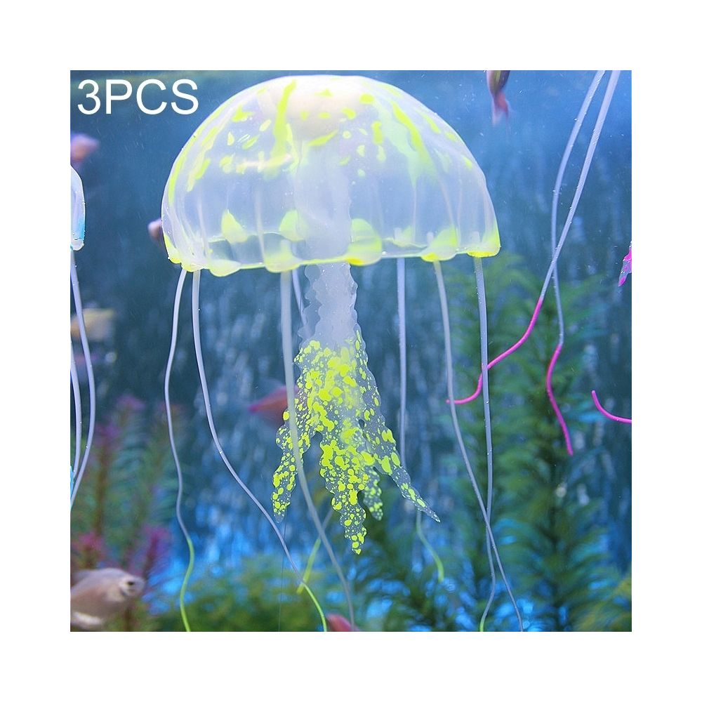 Wewoo - Décoration aquarium jaune 3 PCS Articles Silicone Simulation Fluorescent Sucker Jellyfish, Taille: 10 * 23cm - Décoration aquarium
