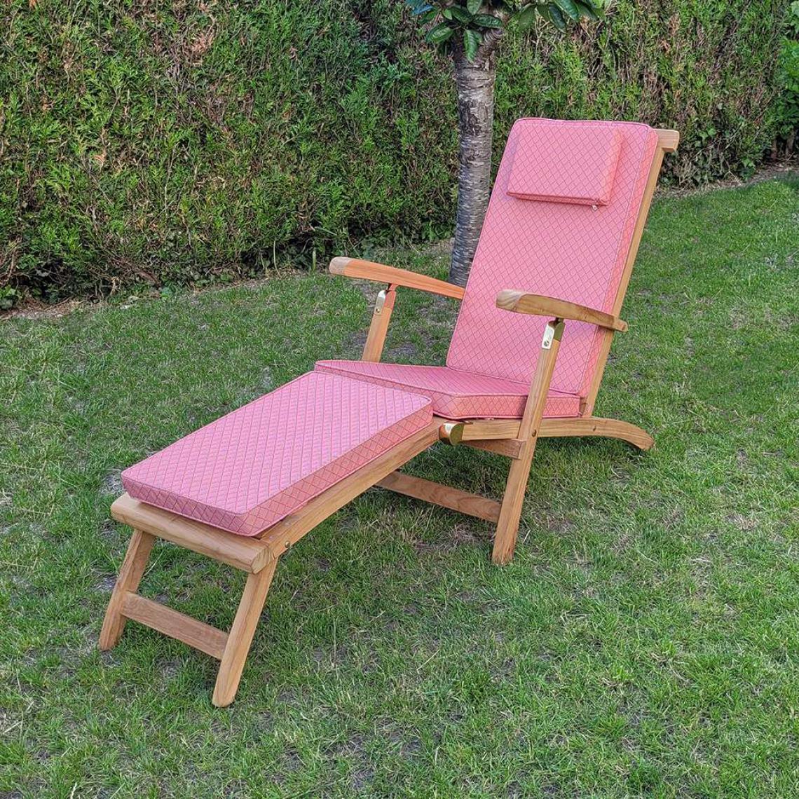 Teck'Attitude - Matelas à motifs corail/blanc pour chaise longue - Coussins, galettes de jardin