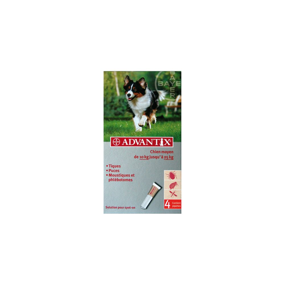 Advantix - Advantix Chien Moyen – Anti-Puces et Anti-Tiques – 10-25KG – 4 Pipettes - Anti-parasitaire pour chien