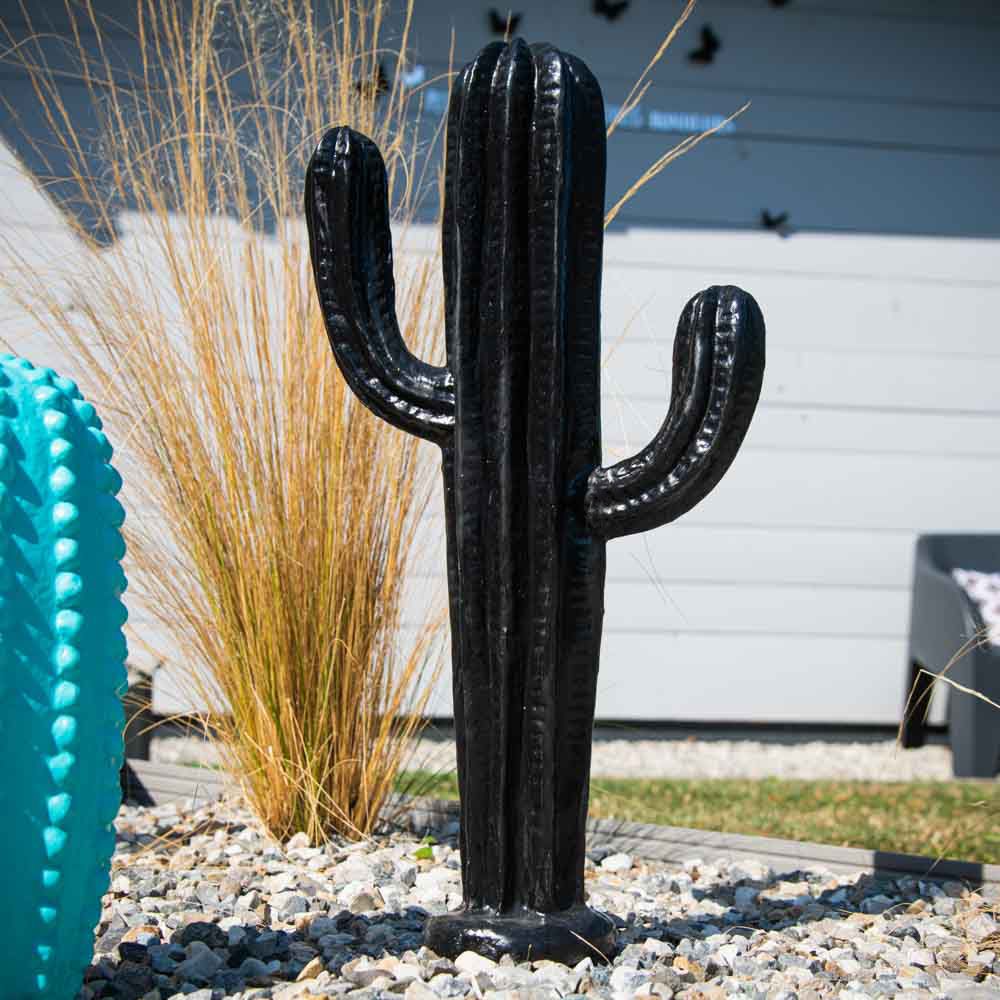 Wanda Collection - Sculpture moderne cactus noir 50cm - Petite déco d'exterieur