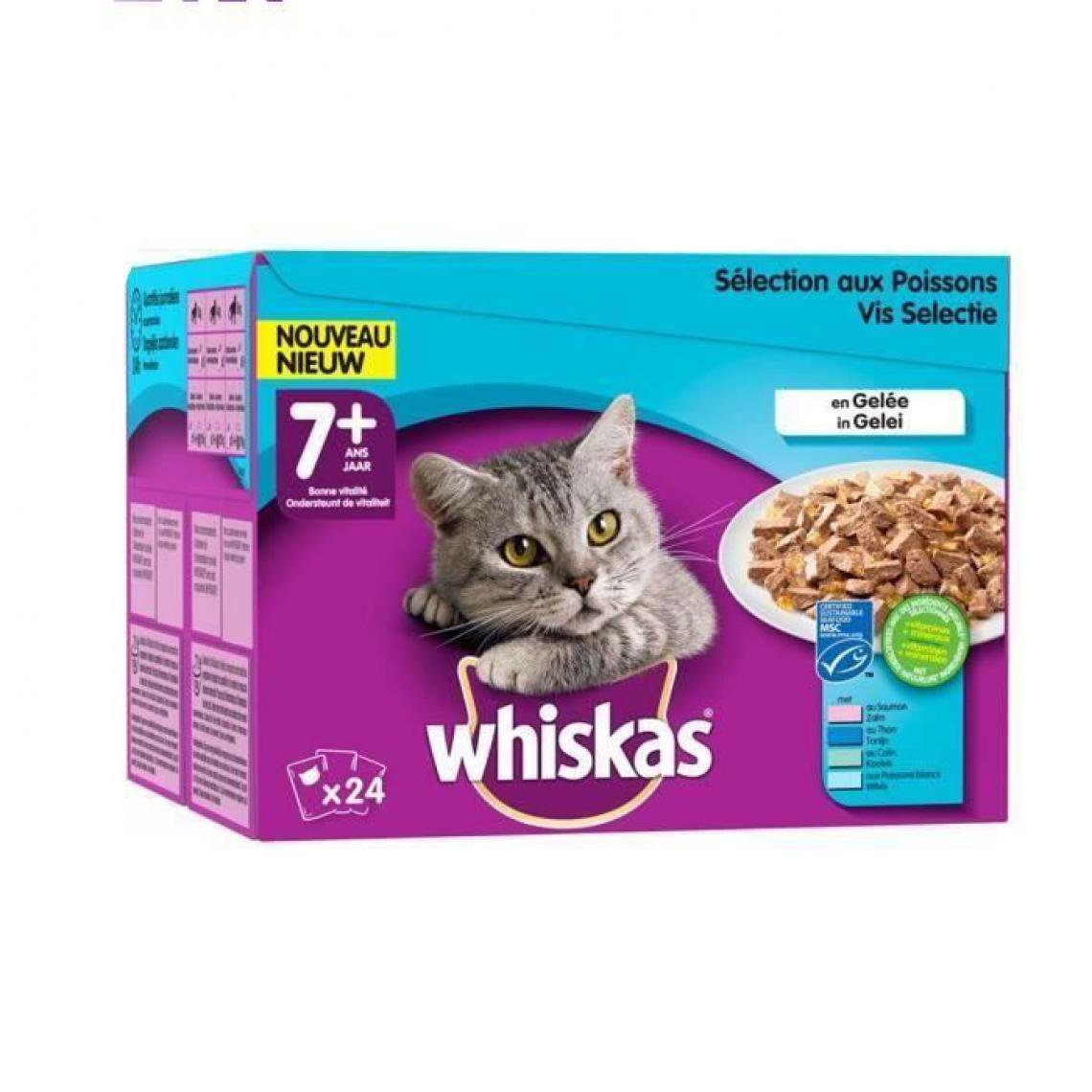 Whiskas - Sachets fraîcheur en gelée - Aux poissons 24 x 100 g (x2) - Alimentation humide pour chat