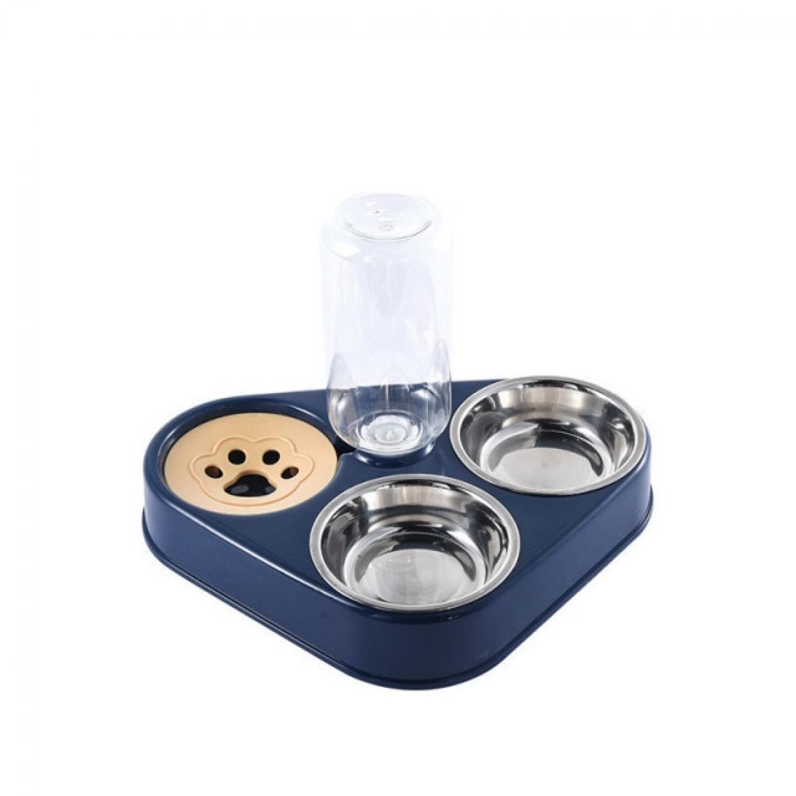 Universal - 3 bols de nourriture pour chiens et chats avec bouteilles, fontaines d'eau automatiques, portables, durables, en acier inoxydable, 3 bols de fournitures pour animaux de compagnie |(Bleu) - Gamelle pour chat
