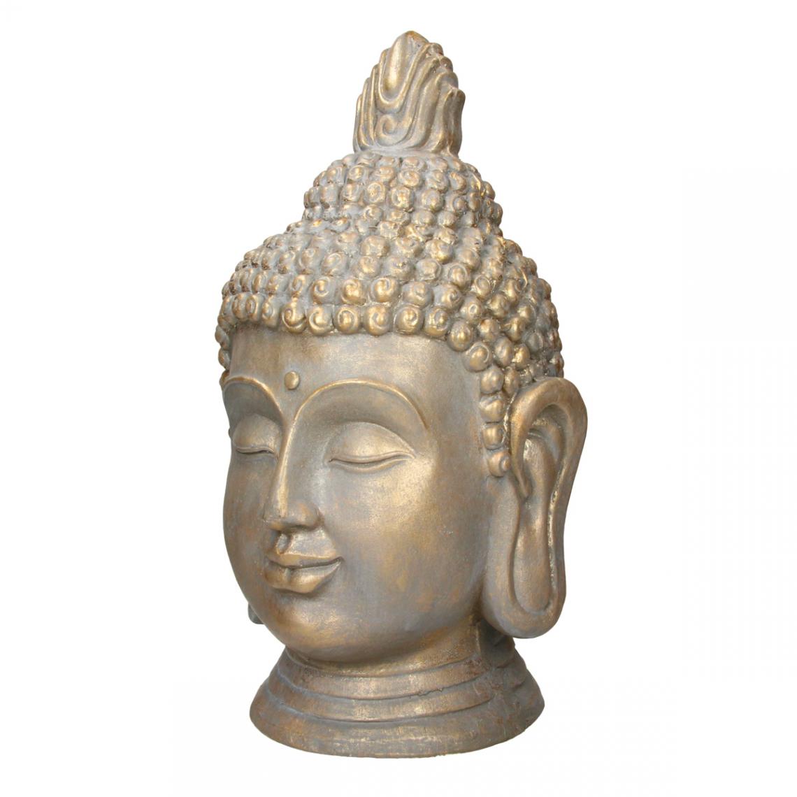 Ecd Germany - Statue tête de Bouddha 53 cm aspect bronze en polyrésine Yoga Feng-Shui Reiki - Petite déco d'exterieur