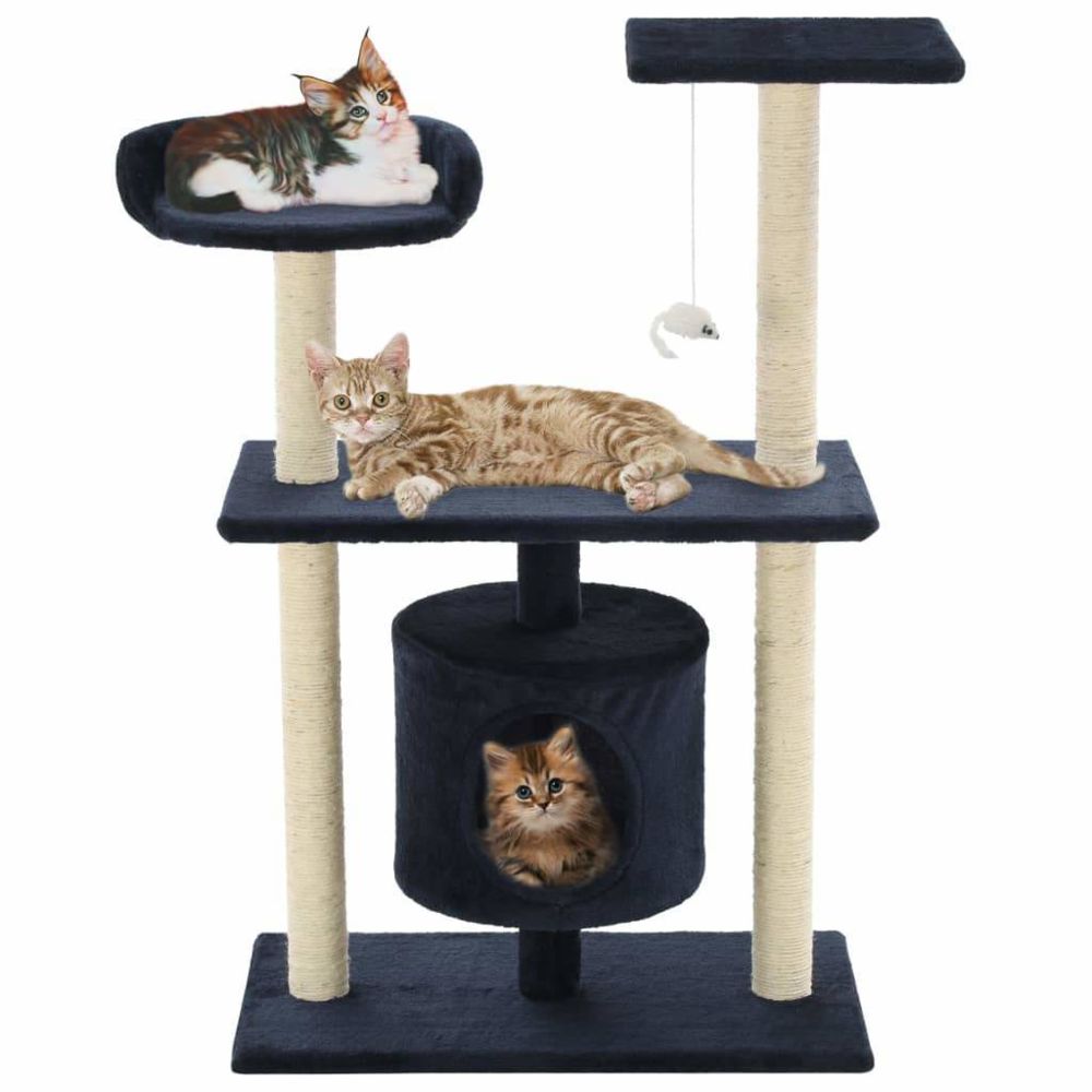 Helloshop26 - Arbre à chat griffoir grattoir niche jouet animaux peluché en sisal 95 cm bleu foncé 3702166 - Arbre à chat
