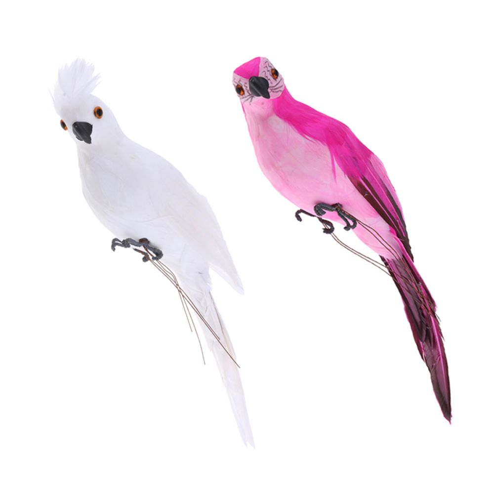 marque generique - 2x Parrot réaliste plume artificielle oiseau ornement animal blanc et rose rouge - Petite déco d'exterieur