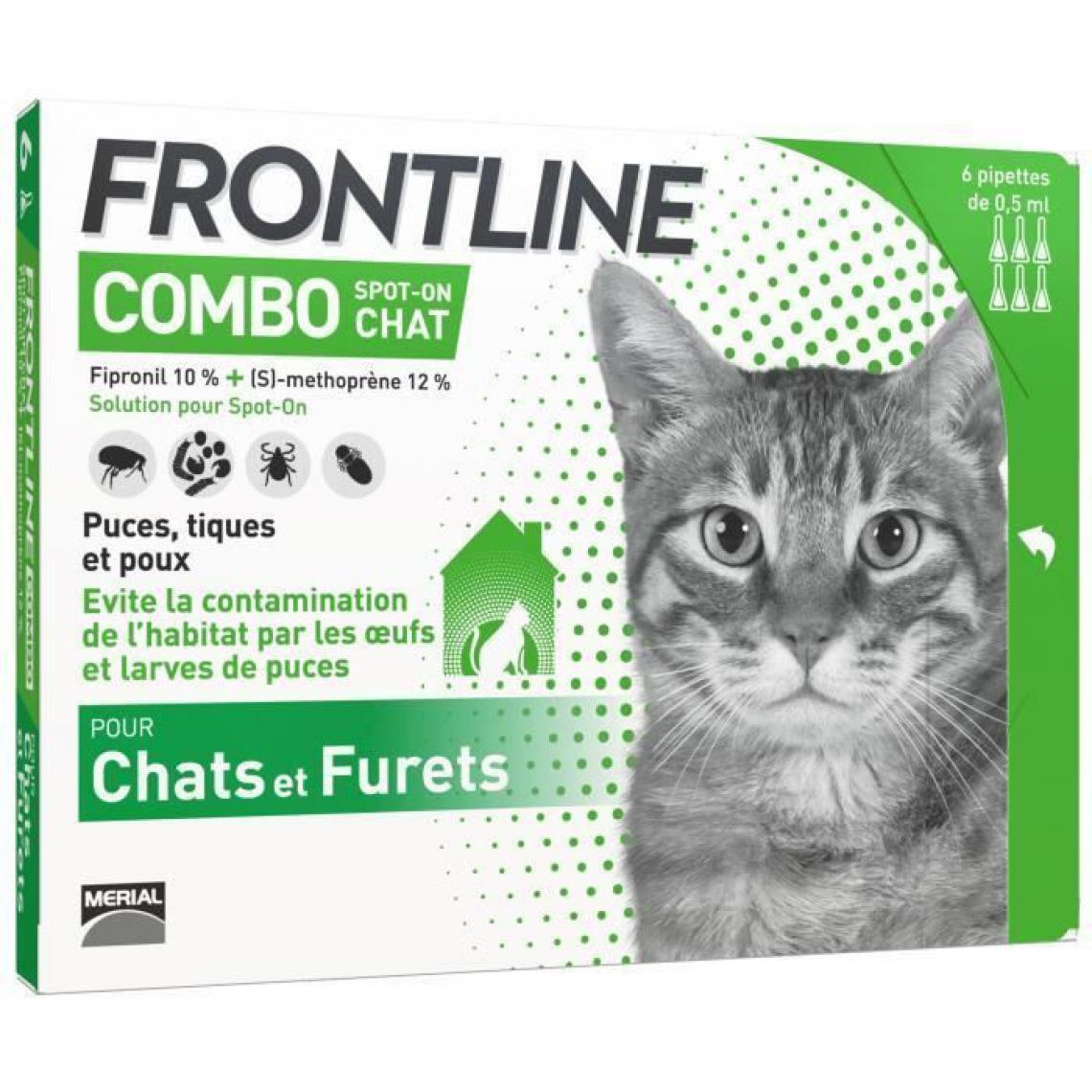 Boehringer Ingelheim - FRONTLINE Combo chat - Anti-puces et anti-tiques pour chat - 6 pipettes - Anti-parasitaire pour chat