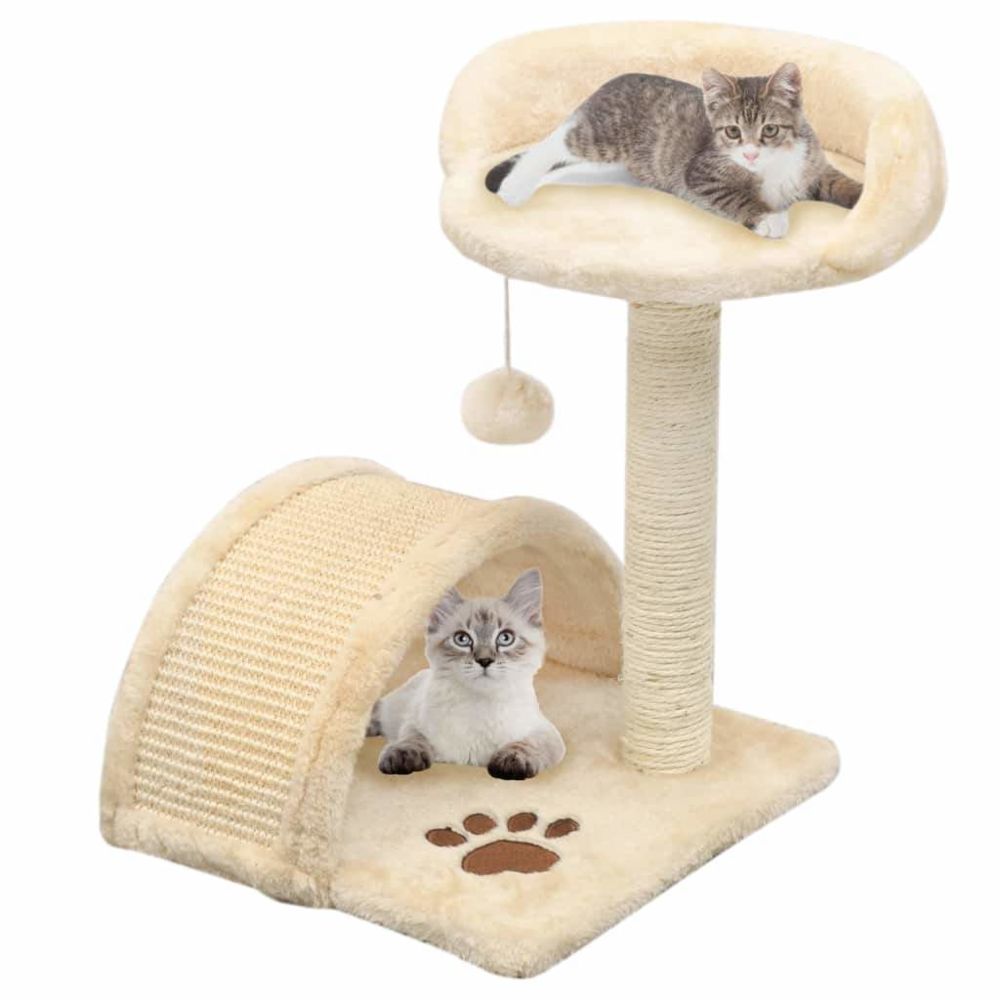 Helloshop26 - Arbre à chat griffoir grattoir niche jouet animaux peluché en sisal 40 cm beige et marron 3702255 - Arbre à chat