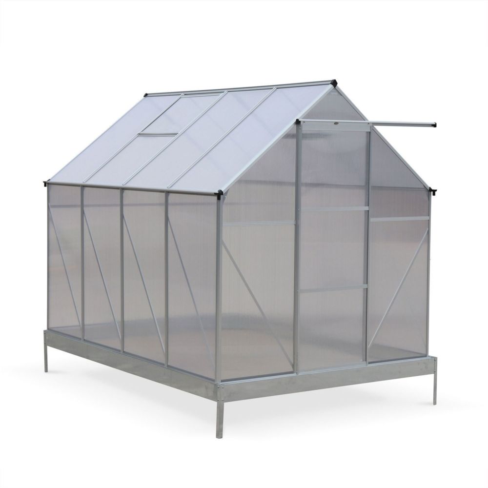 Alice'S Garden - Serre de jardin CHENE en polycarbonate 5m² avec base, 2 lucarnes de toit, gouttière, Polycarbonate 4mm - Serres en plastique