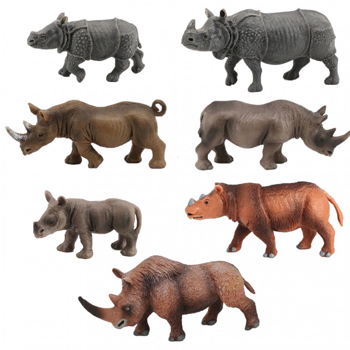 marque generique - 7 Pièces Réaliste En Plastique Animaux Figure Miniature Rhinocéros Figurines Modèle D'affichage pour les Enfants L'éducation Précoce - Jouet pour chien