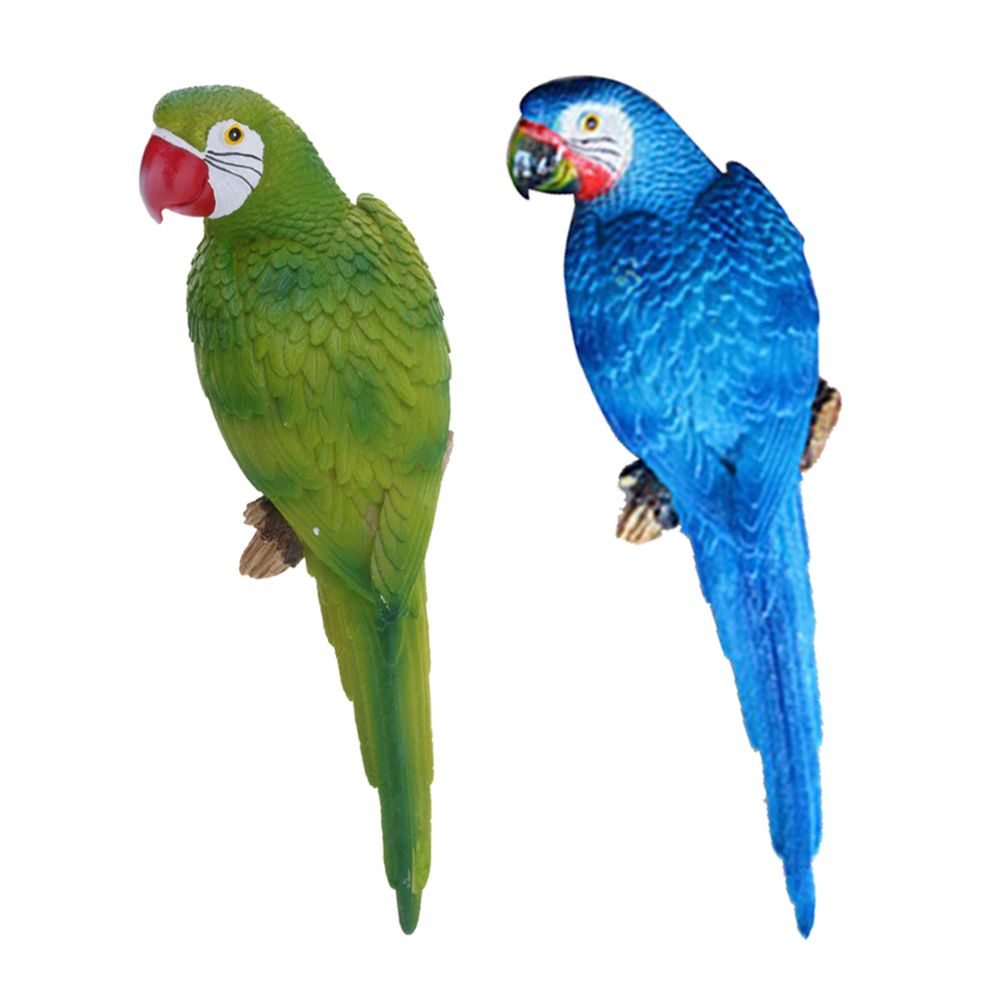 marque generique - 2x réaliste perroquet résine oiseau ornement animal suspendu 38cm vert u0026 bleu - Petite déco d'exterieur