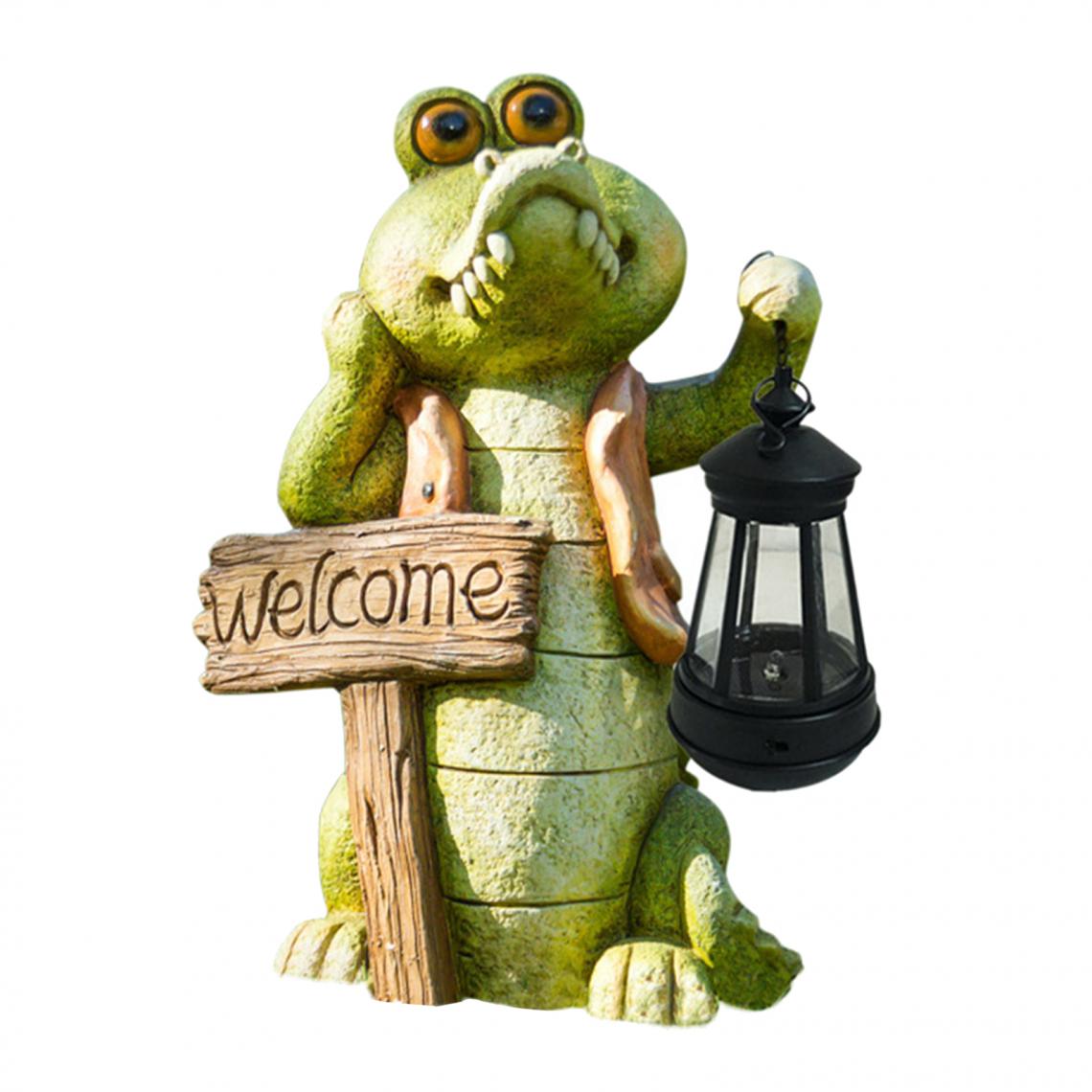 marque generique - Jardin Crocodile Statue-Résine Cayman Figurine Weicome Solaire LED , En Plein Air D'été Décoration pour Patio Cour Pelouse, ornement Cadeaux - Petite déco d'exterieur