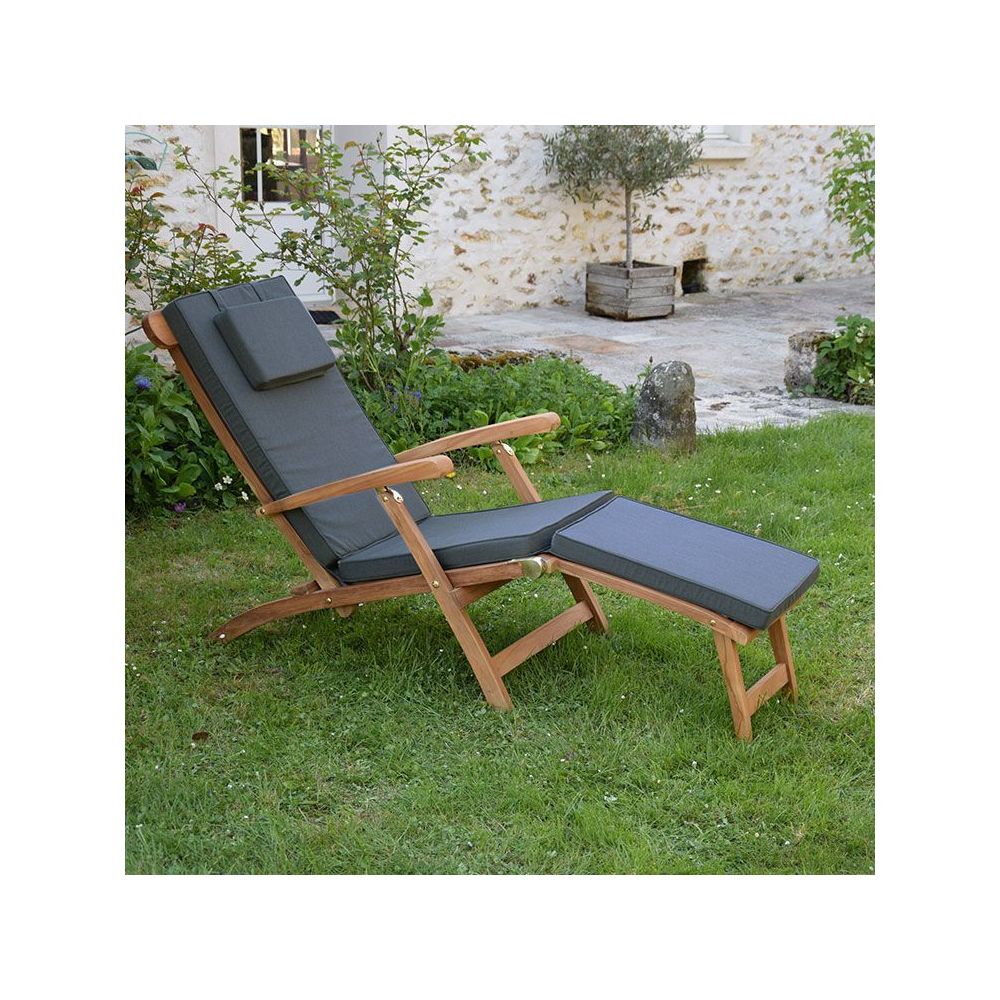 Teck'Attitude - Matelas gris pour chaise longue - Coussins, galettes de jardin