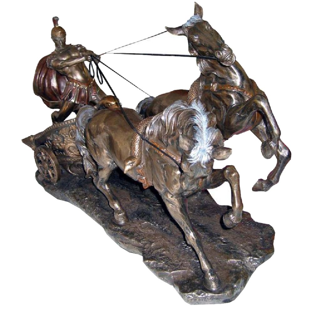 Signe - Grande Statue Char Romain de couleur bronze 60 cm - Petite déco d'exterieur