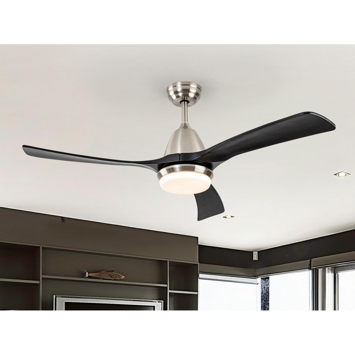 Schuller - Ventilateur de plafond ultra silencieux 6 vitesses nickel noir avec lumière LED, télécommande, minuterie et fonctions réversibles - Lampadaire
