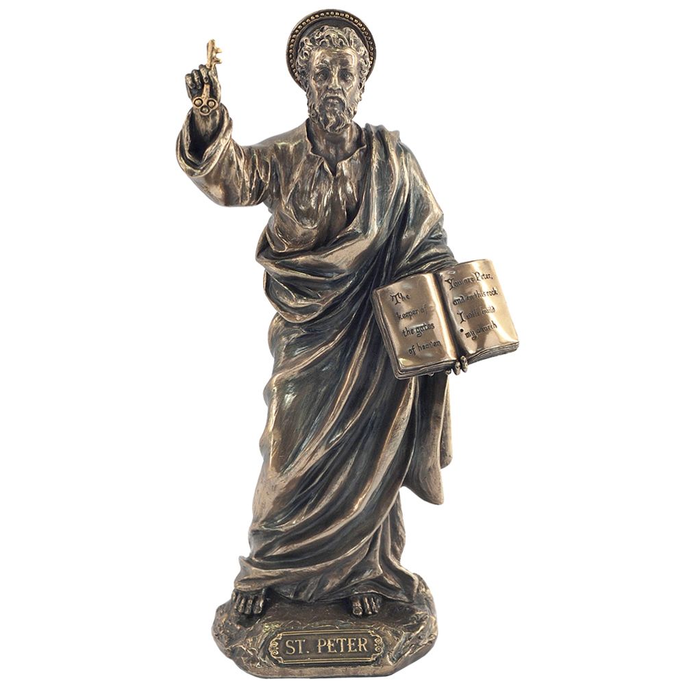 Signe - Statuette en polyrésine Saint Pierre de couleur bronze - Petite déco d'exterieur