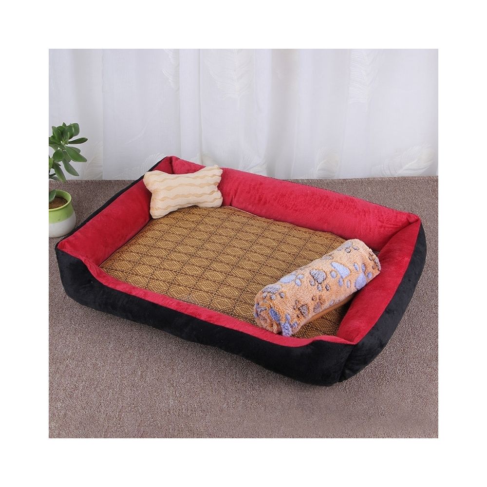 Wewoo - Panier pour chien Coussin tapis de chat pour avec motif en rotin et couverture Taille: XXL, 120 × 90 × 18 cm (Noir Rouge) - Corbeille pour chien