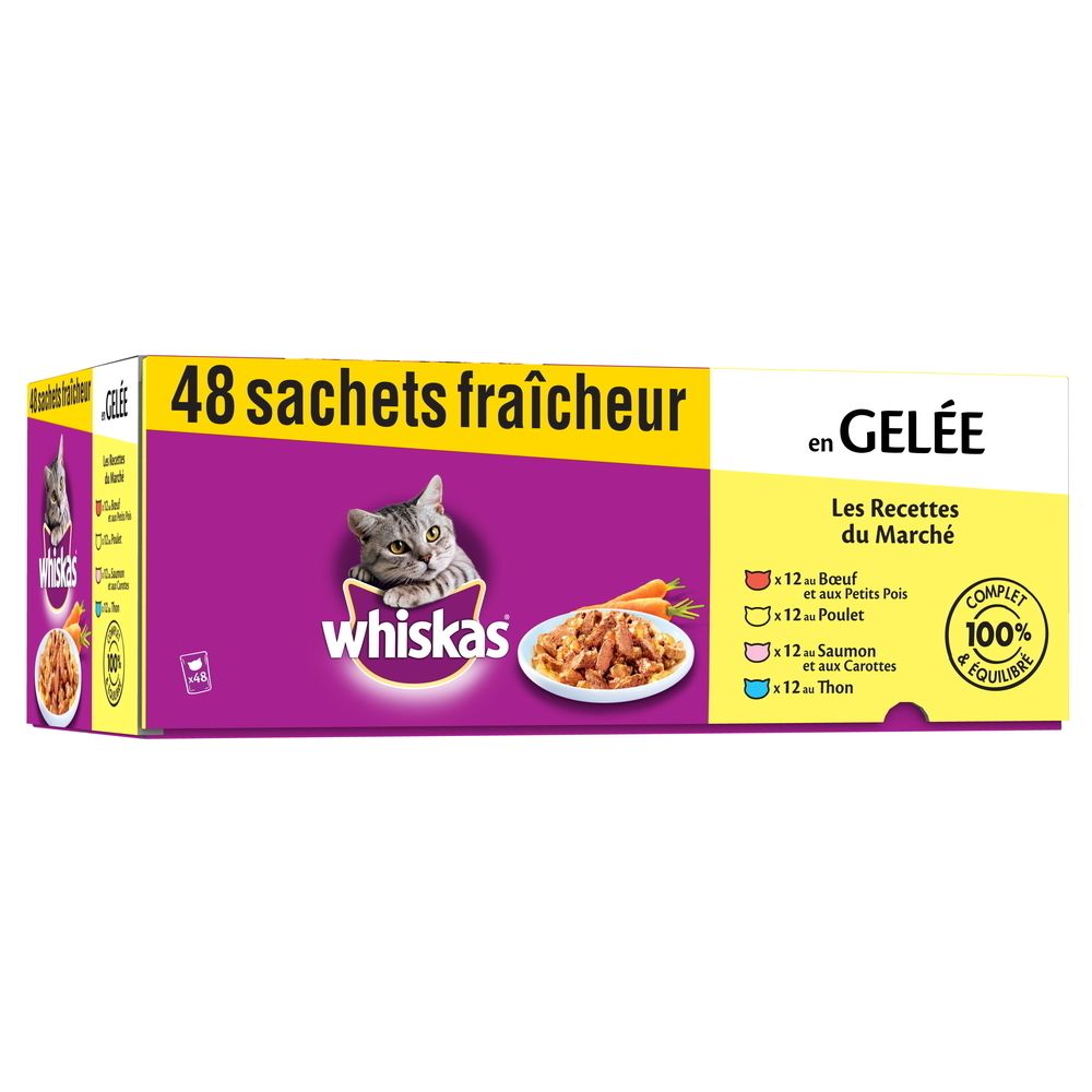 Whiskas - Sachets Fraîcheur en Gelée 1+ Les Recettes du Marché pour Chat - Whiskas - 48x100g - Alimentation humide pour chat