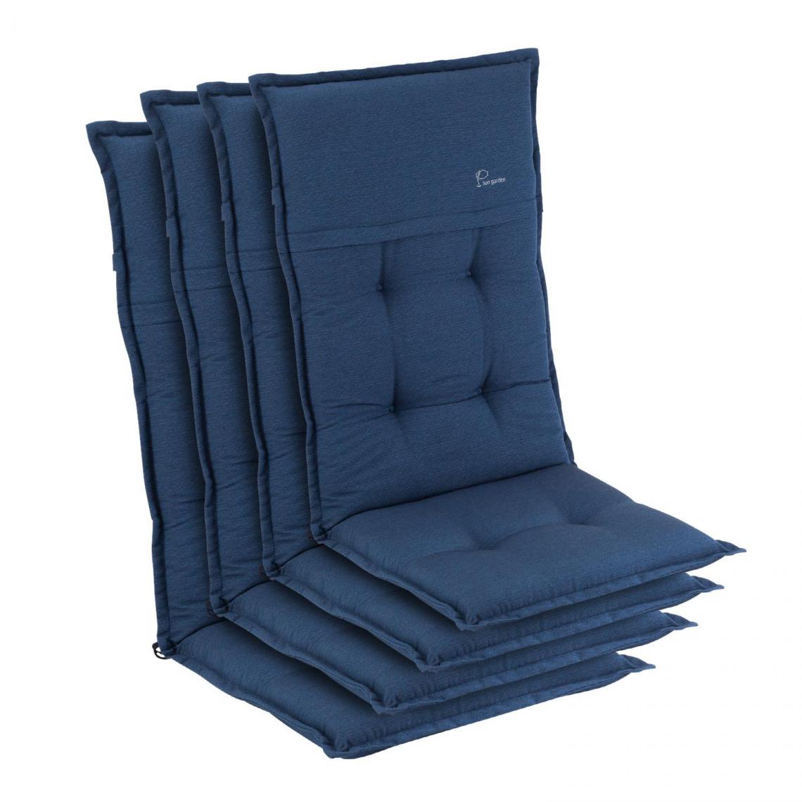 Blumfeldt - Coussin - Blumfeldt Coburg - Pour chaise de jardin à dossier haut - En polyester - 53x117x9 cm - Lot de 4 - Bleu - Coussins, galettes de jardin