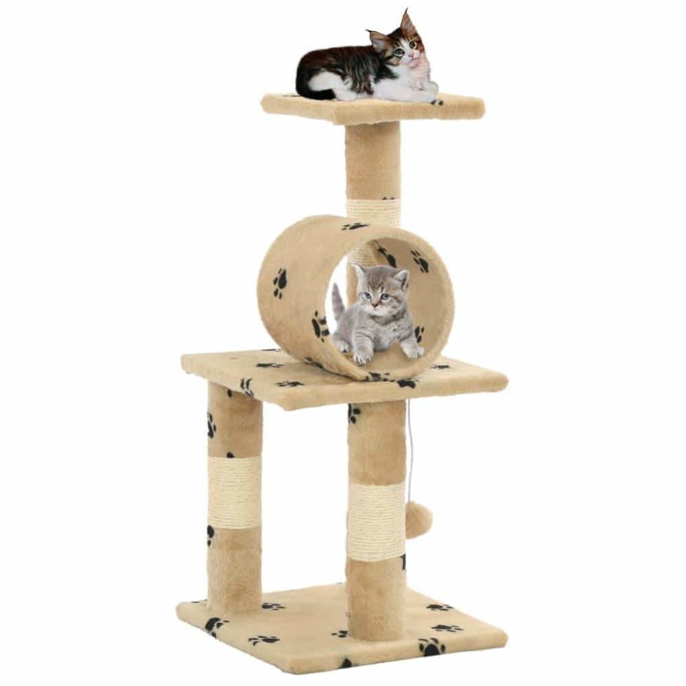 Helloshop26 - Arbre à chat griffoir grattoir niche jouet animaux peluché en sisal 65 cm beige motif de pattes 3702131 - Arbre à chat