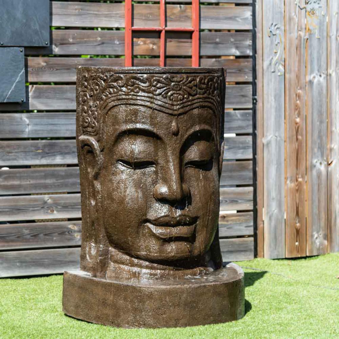 Wanda Collection - Fontaine de jardin mur d'eau visage de Bouddha 1 m 20 brun antique - Fontaine de jardin, puit
