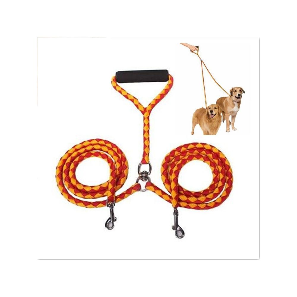 Wewoo - Laisse pour chien Double Dog Leashes Anti-winding Pet Traction RopeSize 1.4m Red Yellow - Laisse pour chien