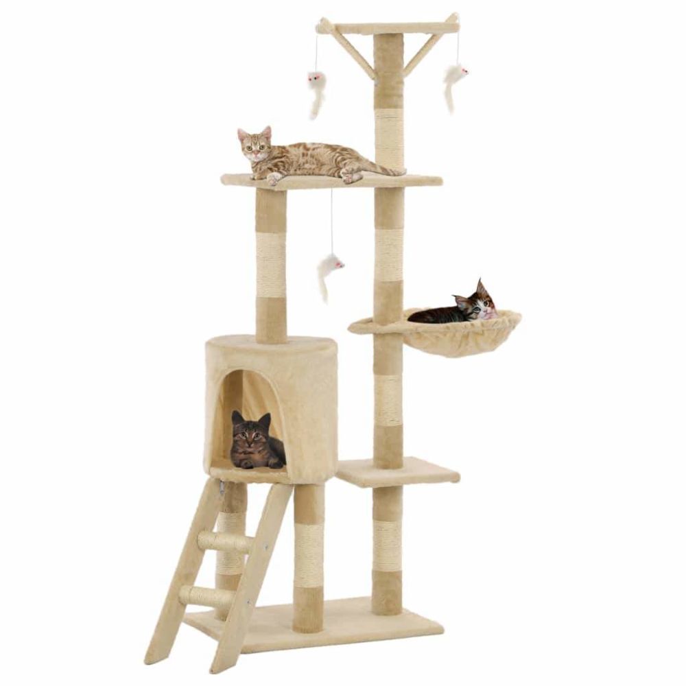Helloshop26 - Arbre à chat griffoir grattoir niche jouet animaux peluché en sisal 138 cm beige 3702038 - Arbre à chat