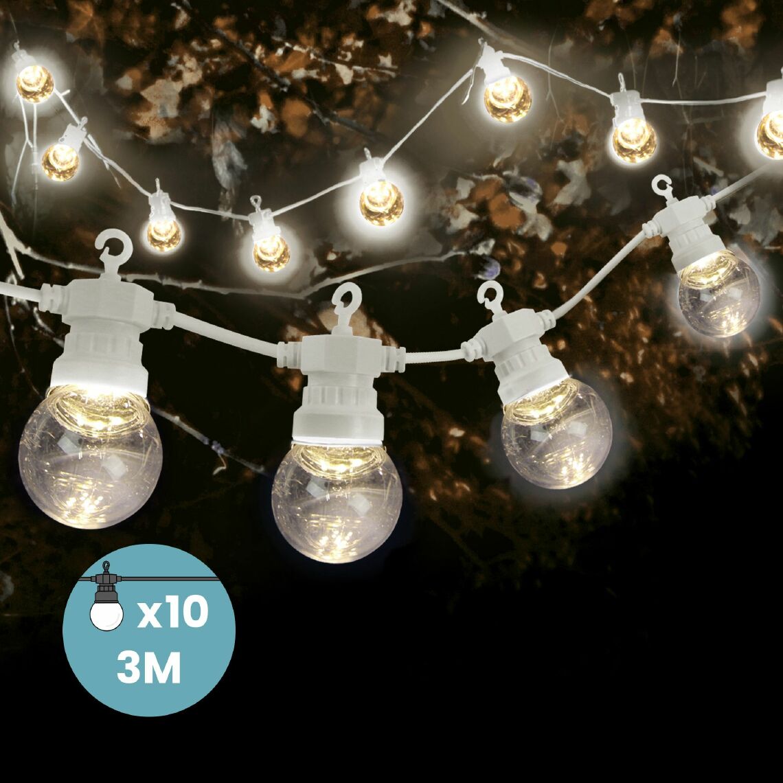 Skylantern - Guirlande Guinguette 3M Fil Blanc Bulbes Transparent LED - Lampadaire