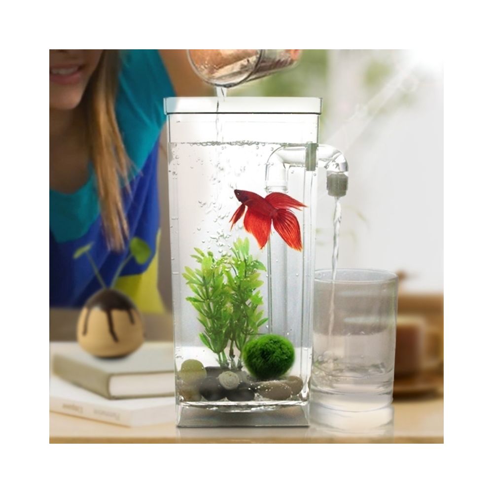 Wewoo - Décoration aquarium Bol de poissons d'or d'aquarium de bureau créatif en plastique carré mini, réservoir d'eau paresseux avec le pavé, herbe d'arbre et lumière de LED - Décoration aquarium