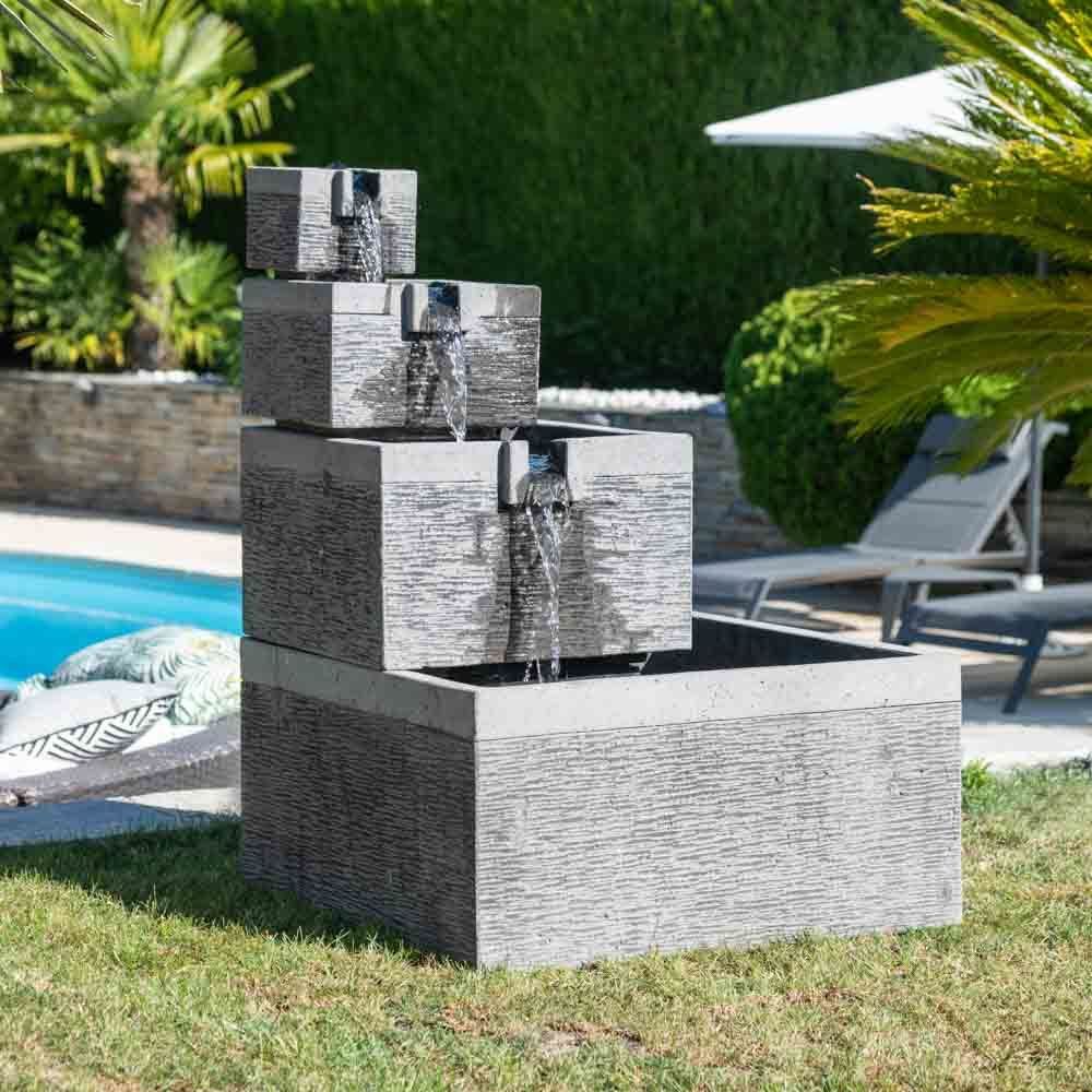 Wanda Collection - Fontaine de jardin bassin carré 4 coupes noir gris - Fontaine de jardin, puit