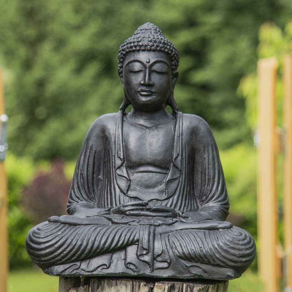 Wanda Collection - Statue Bouddha assis position offrande noir 42 cm - Petite déco d'exterieur