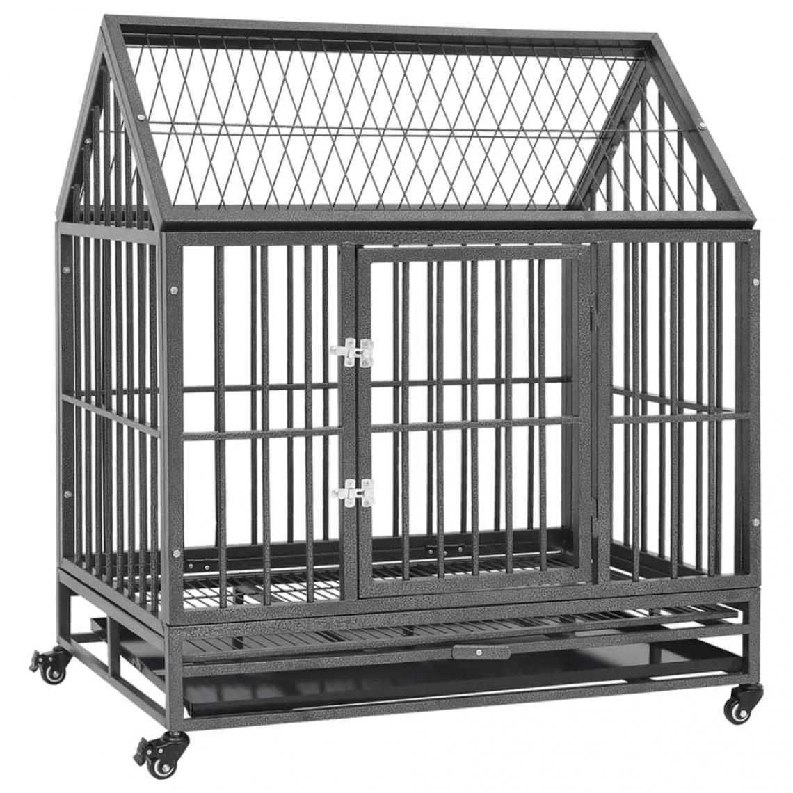 Vidaxl - vidaXL Cage pour chien avec roues et toit Acier 92x62x106 cm - Equipement de transport pour chat