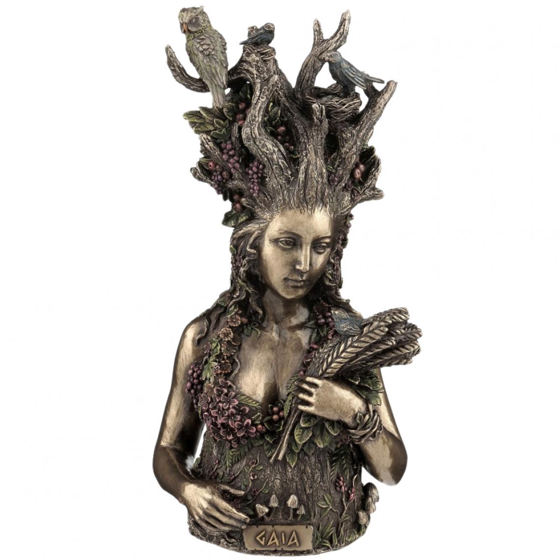 Signe - Statuette en polyrésine Déesse Gaïa de couleur bronze - Petite déco d'exterieur