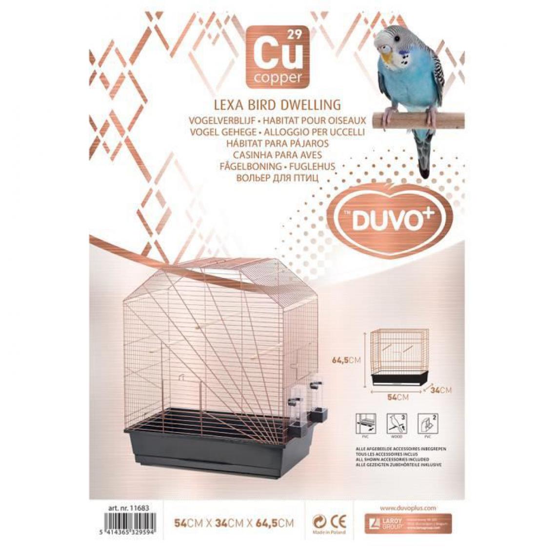 Duvo - DUVO+ Cage Copper Lexa 54 x 34 x 64,5 cm - 3,5 kg - Noir et cuivre - Pour oiseaux - Cage pour rongeur