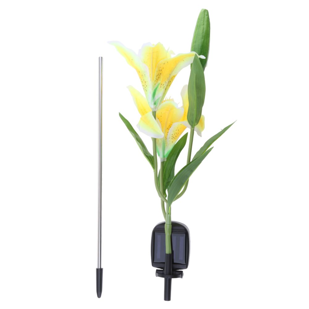 marque generique - Lumières alimentées à l'énergie solaire 2led lily fleur jardin extérieur lampe décor jaune - Eclairage solaire