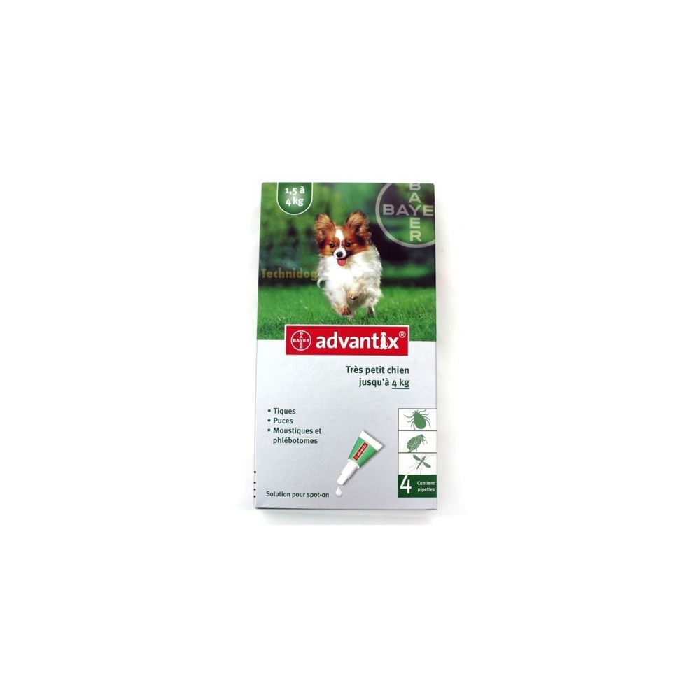 Advantix - Advantix Tres Petit Chien – Anti-Puces et Anti-Tiques – 1,5-4KG – 4 Pipettes - Anti-parasitaire pour chien