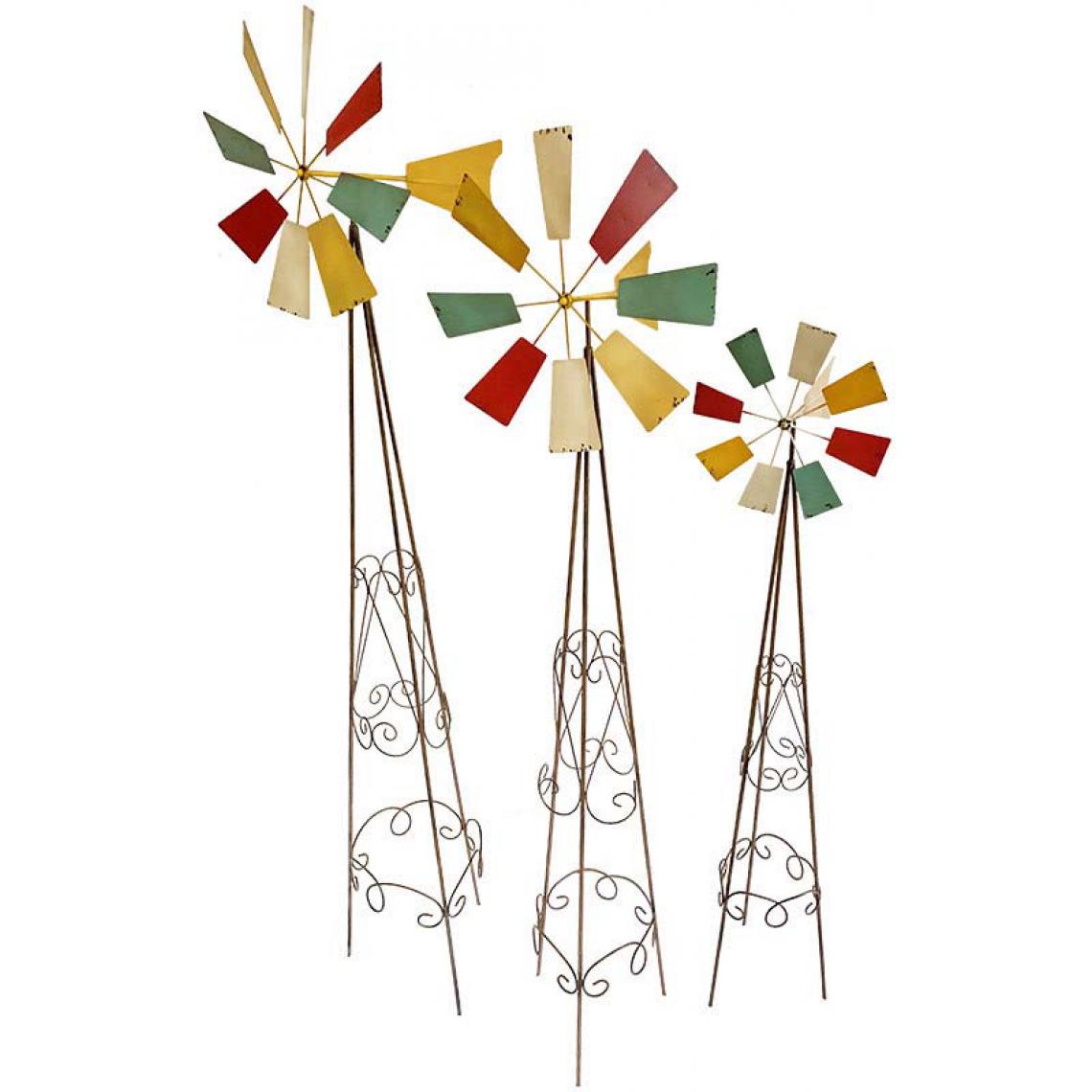 La Grande Prairie - Set de 3 moulins colorés 48x39x175 cm - Petite déco d'exterieur