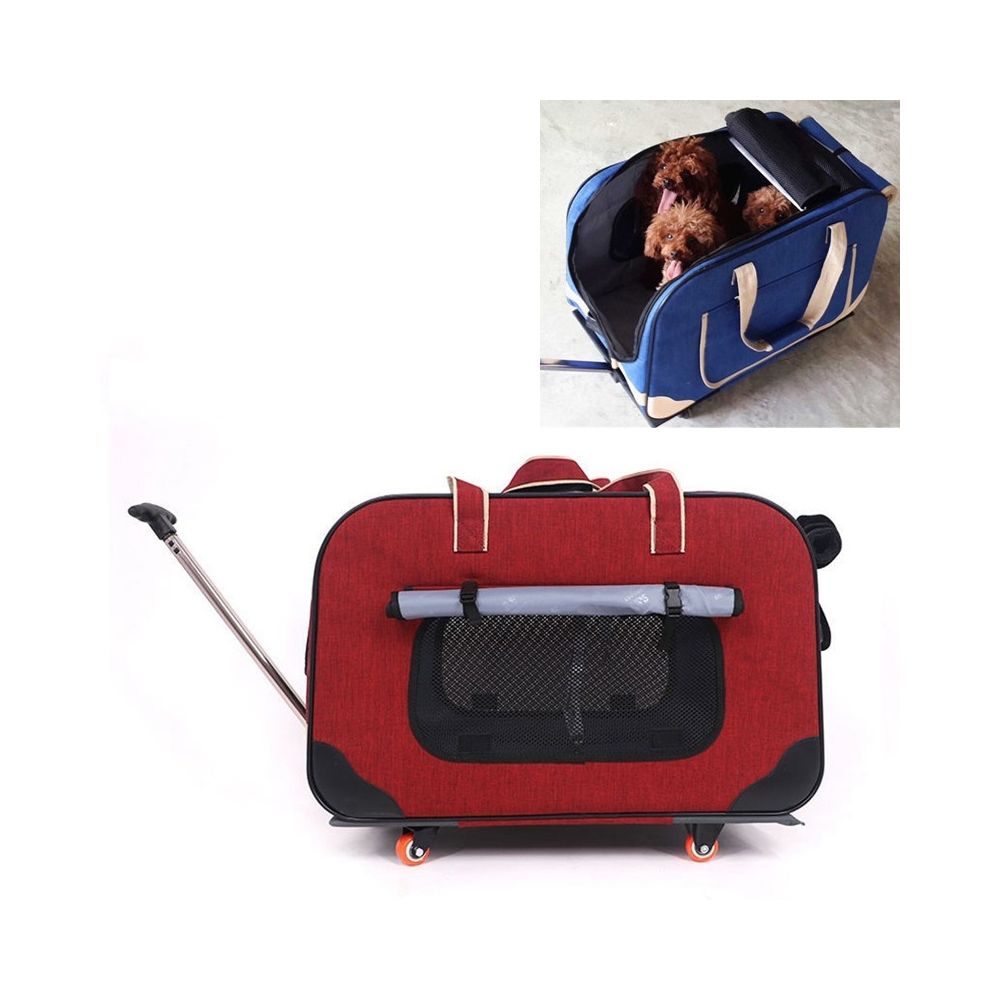 Wewoo - DODOPET Outdoor Portable Pliable Quatre Roues Cat Dog Pet Carrier Bag Draw Bar Box Rouge - Equipement de transport pour chat