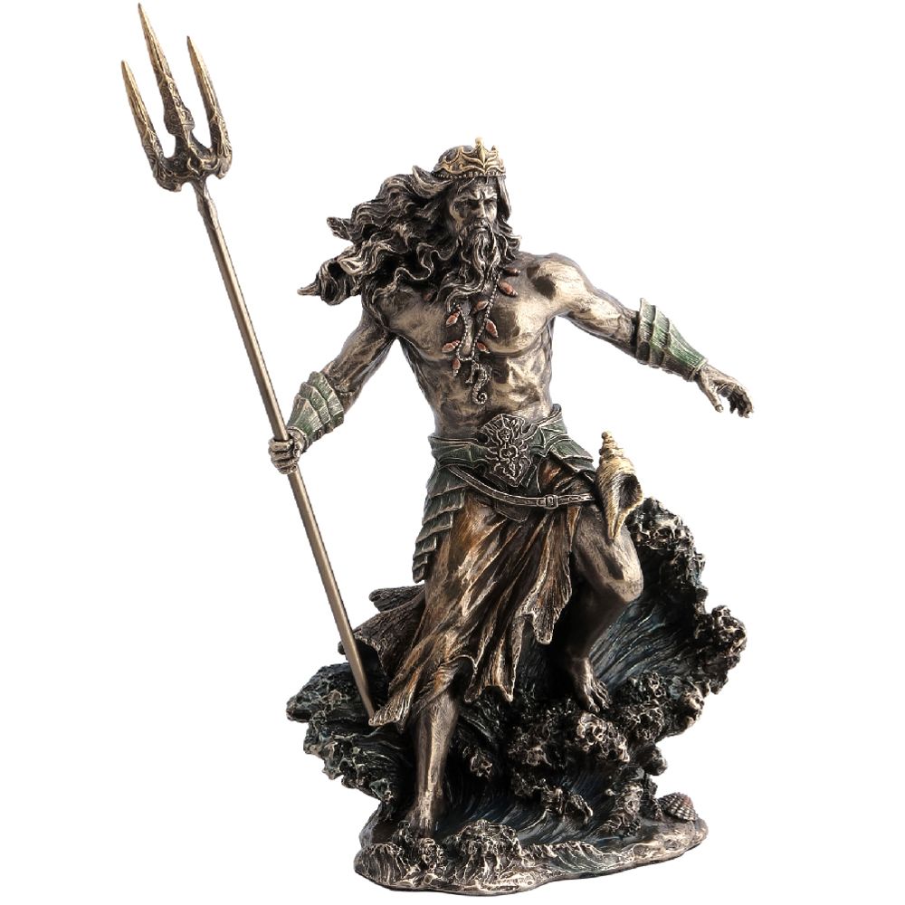 Signee - Statue Poséidon en polyrésine de couleur bronze - Petite déco d'exterieur