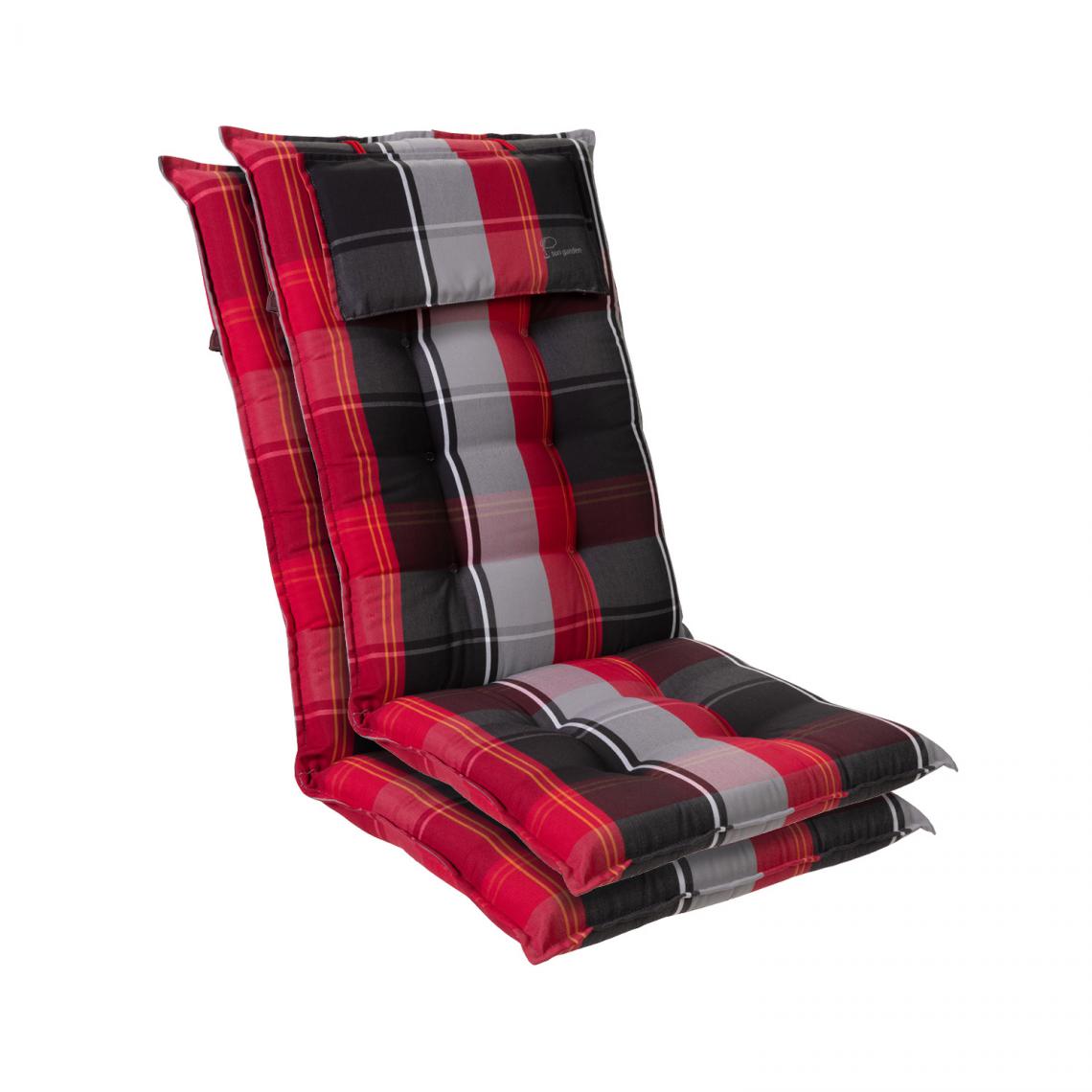 Blumfeldt - Coussin - Blumfeldt Sylt - Pour chaise de jardin à dossier haut avec appuie-tête - Polyester - 50x120x9cm - Lot de 2 - Rouge/Noir - Coussins, galettes de jardin