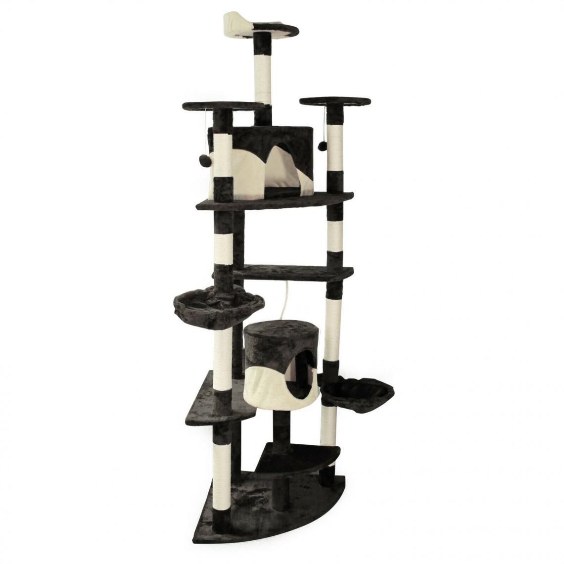 Helloshop26 - Arbre à chat d‘angle plateforme d‘observation jeux griffoir sisal 210 cm noir et blanc 16_0000009 - Arbre à chat