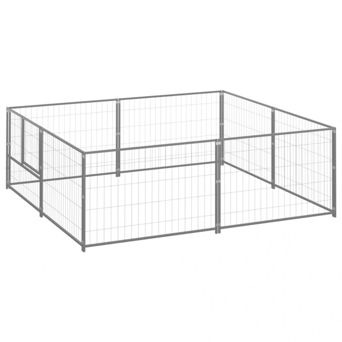 Helloshop26 - Chenil extérieur cage enclos parc animaux chien argenté 4 m² acier 02_0000276 - Clôture pour chien