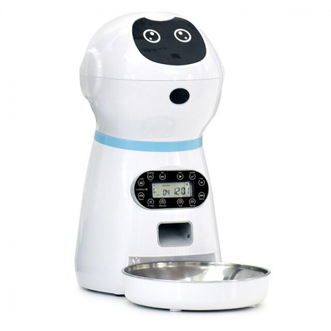 Universal - Robot d'éleveur d'animaux de compagnie automatique avec enregistrement sonore, bol de nourriture pour chiens en acier inoxydable, minuteur d'écran LCD pour chats de voiture, distributeur de nourriture.(blanche) - Gamelle pour chat