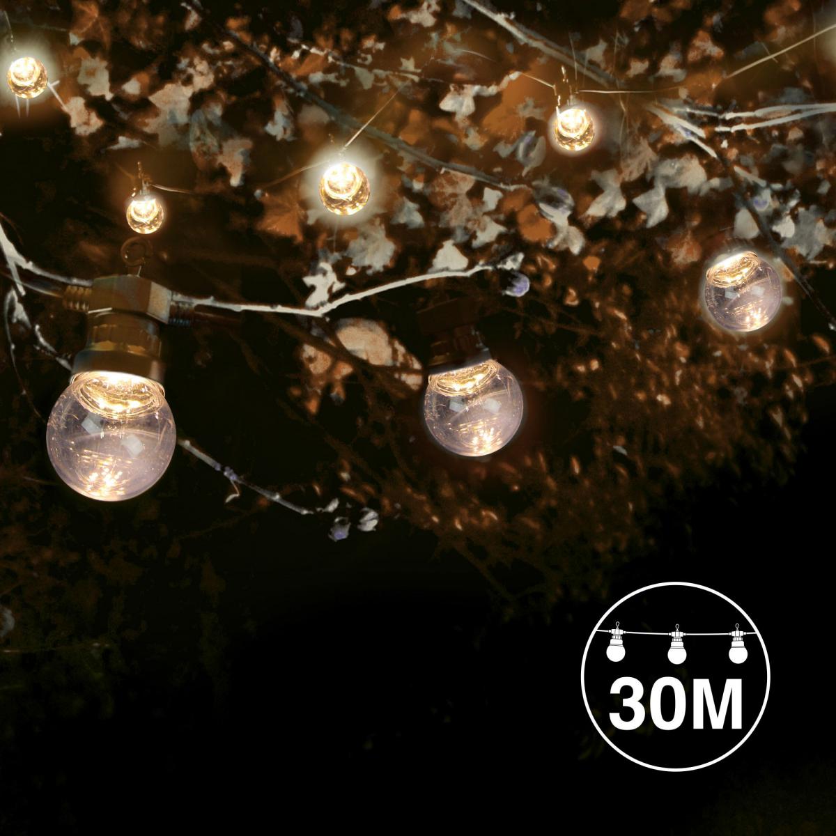 Skylantern - Kit Guirlande Guinguette 30m Transparent Raccordable en Série Guirlande Lumineuse 30 bulbes Transparent Extérieur - Lampadaire