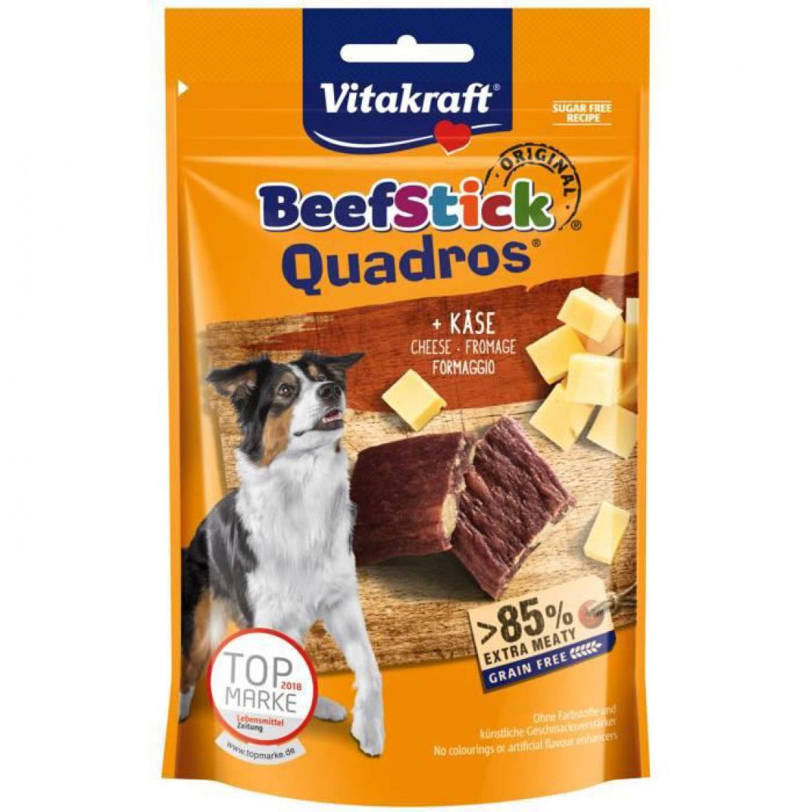 Vitakraft - VITAKRAFT Beef Stick Quadros Friandise pour chien Viande et Fromage - Lot de 7 sachets de 70g - Croquettes pour chien